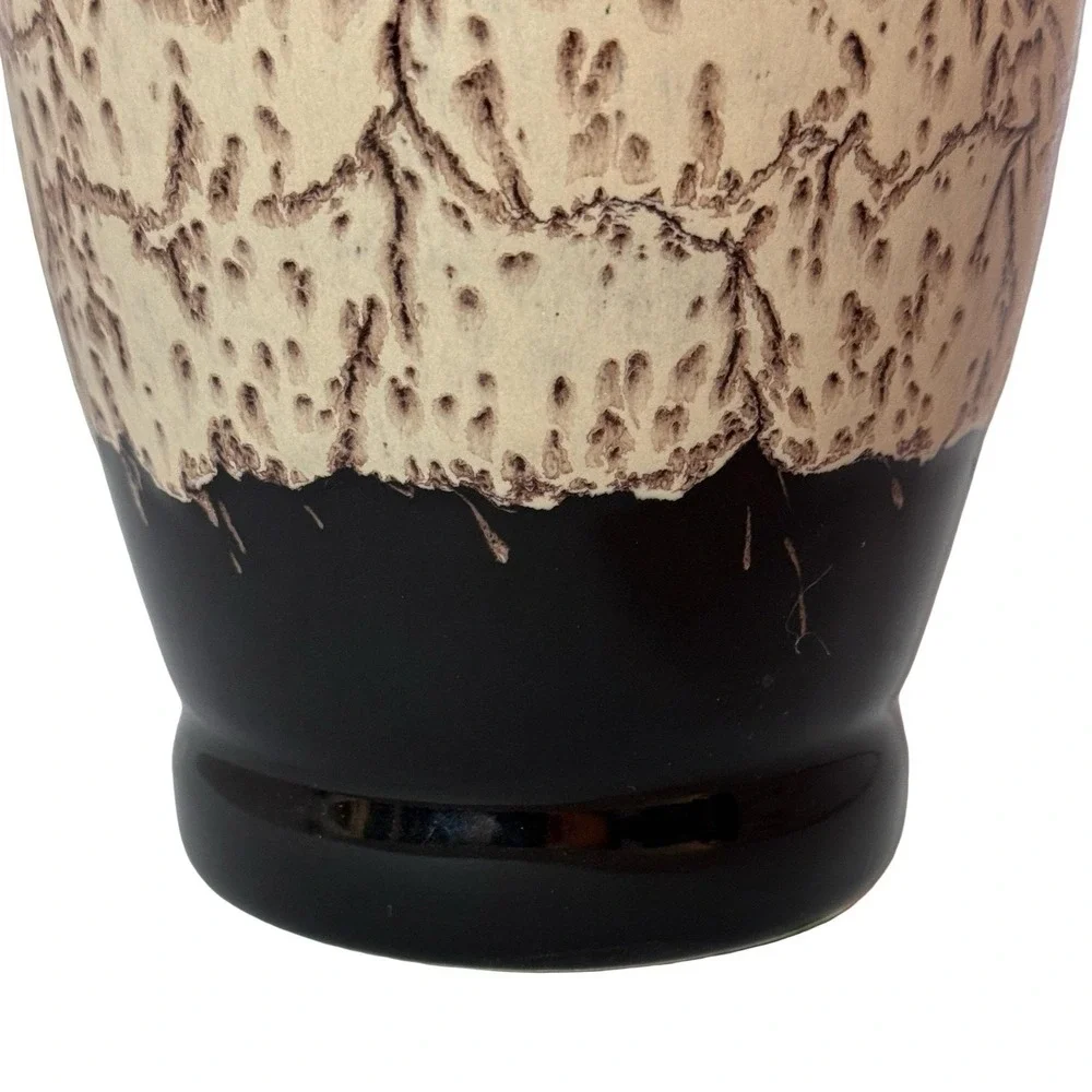 Vintage Haeger Lava Glaze Vase Black Brown Beige Textured‎ Art Deco Mid-Century